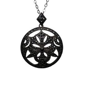 SMJ 925 Silver Round Pendant Necklace Marcasite 18 Inches